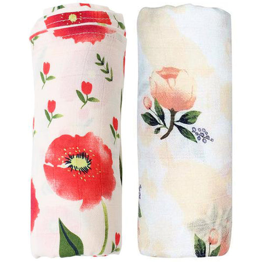 2 Pack Extra Large Floral Bamboo Muslins