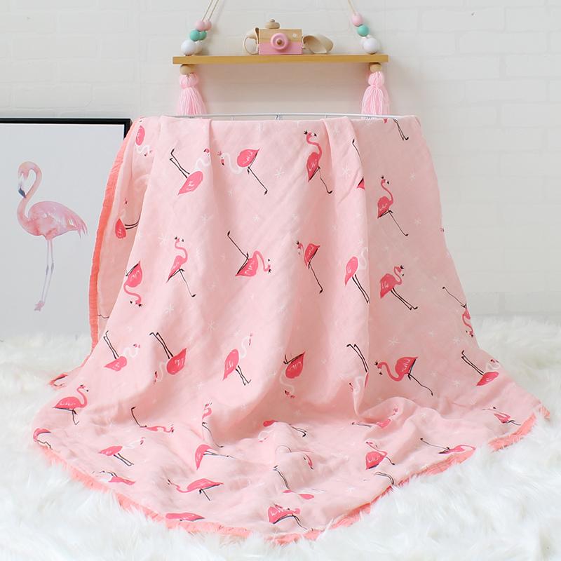 Four Layer Flamingo Cotton Blanket