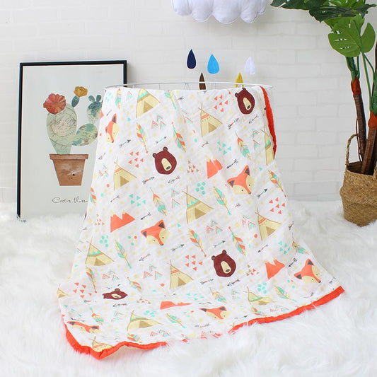 Four Layer Fox + Bear Cotton Blanket